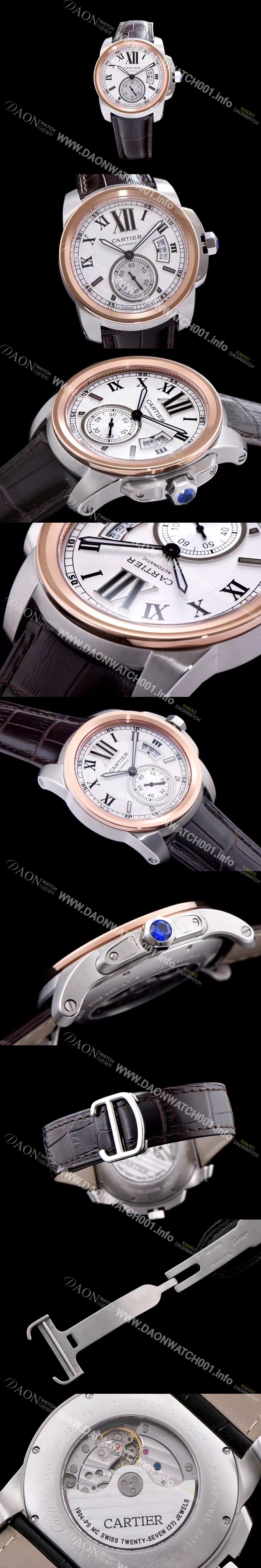 SA급 까르띠에 남성용 칼리브 드 까르띠에 W7100039 18k 로즈골드 베젤 화이트 다이얼 오토매틱 무브먼트 CAR0100 xx