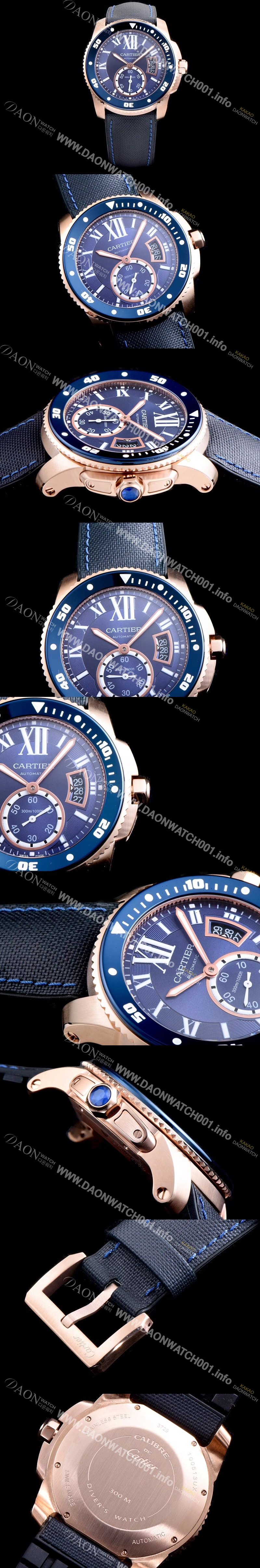SA급 까르띠에 남성용 칼리브 드 까르띠에 WGCA0009 로즈골드&블루세라믹 베젤 블루 다이얼 ETA 2824-2 오토매틱 무브먼트 CAR0130 xx