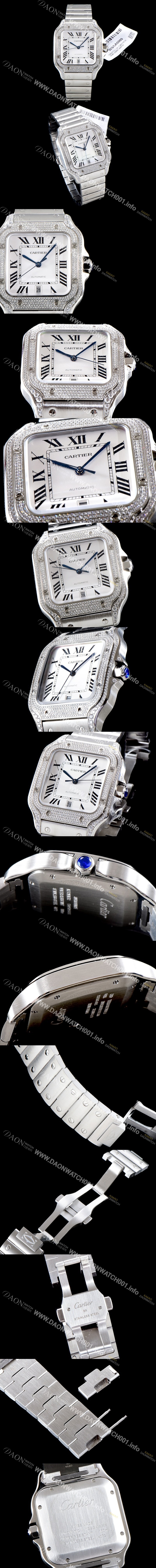 SA급 까르띠에 남성용 산토스 100 베스트 에디션 WJSA0006 쥬얼 다이아몬드 셋팅 베젤 실버 다이얼 오토매틱 무브먼트 CAR4411 xx