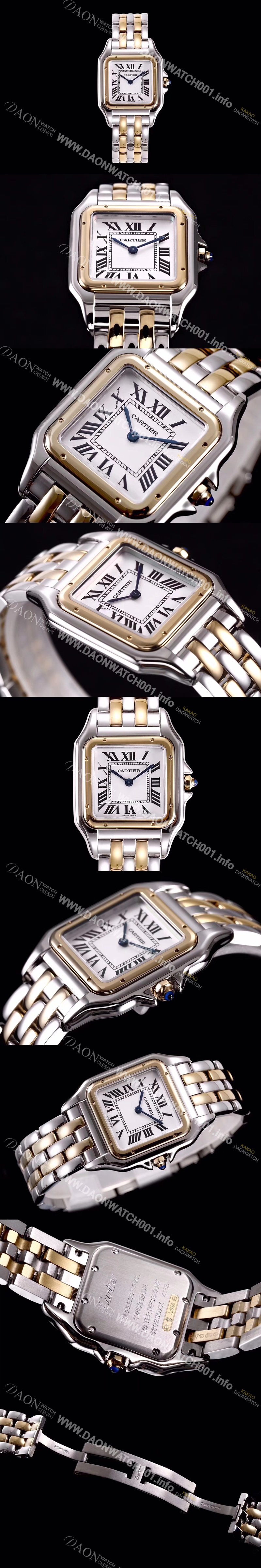 SA급 까르띠에 여성용 NEW 쿼츠 타입 팬더 드 까르띠에 워치 W2PN0007 미듐 모델 18K 옐로우 골드&스틸 케이스 화이트 다이얼 브레이슬릿 스위스 쿼츠 무브먼 CAR4045 xx