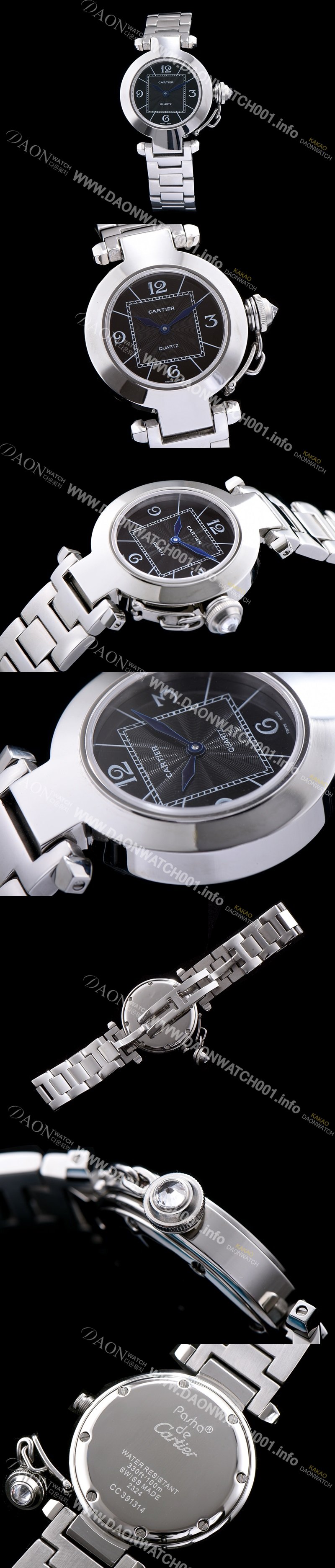 SA급 까르띠에 남성용 파샤 블랙 다이얼 스위스 쿼츠 무브먼트 CAR0501 xx