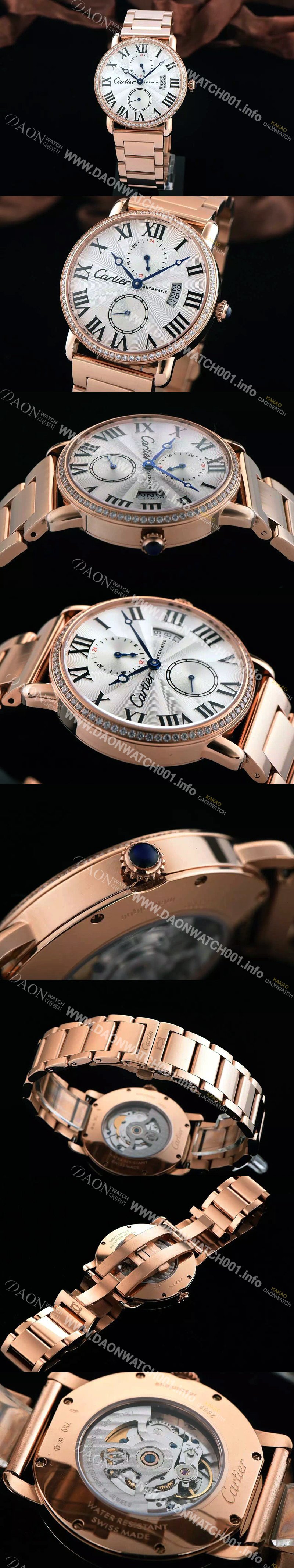 SA급 까르띠에 남성용 롱드더 까르띠에 서브 세컨즈 18k 로즈골드 쥬얼 다이아몬드 베젤 물결무늬 화이트 다이얼 블랙 로마 인덱스 스위스 ETA 2824-A2오토매틱 무브먼 CAR0301 xx