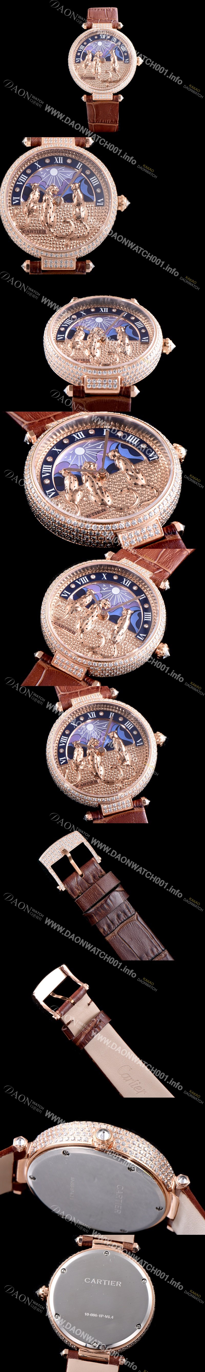 SA급 까르띠에 남성용 레브 드 팬더 HPI00930 18K 로즈골드 하이 쥬얼 세팅 픽첼 다이얼 스위스 쿼츠 무브먼 CAR0010 xx