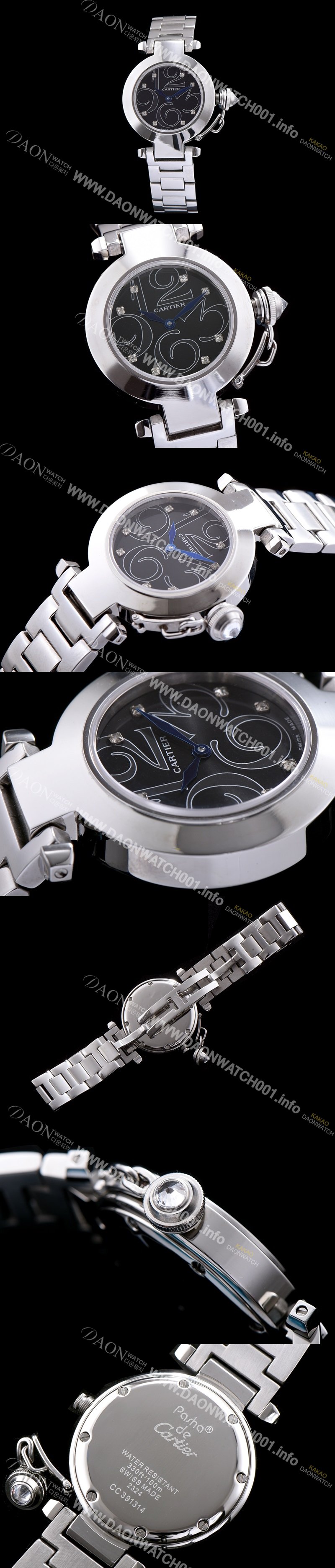 SA급 까르띠에 남성용 파샤 블랙다이얼 스위스 쿼츠 무브먼트 CAR0504 xx