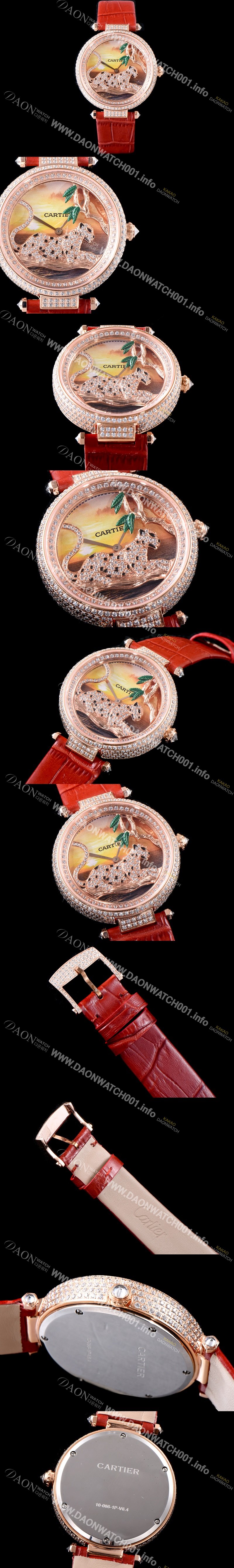 SA급 까르띠에 남성용 팬더 오 끌레르 드 륀 드 까르띠에 HPI00712 18K 로즈골드 하이 쥬얼 세팅 픽첼 다이얼 스위스 쿼츠 무브먼 CAR0011 xx