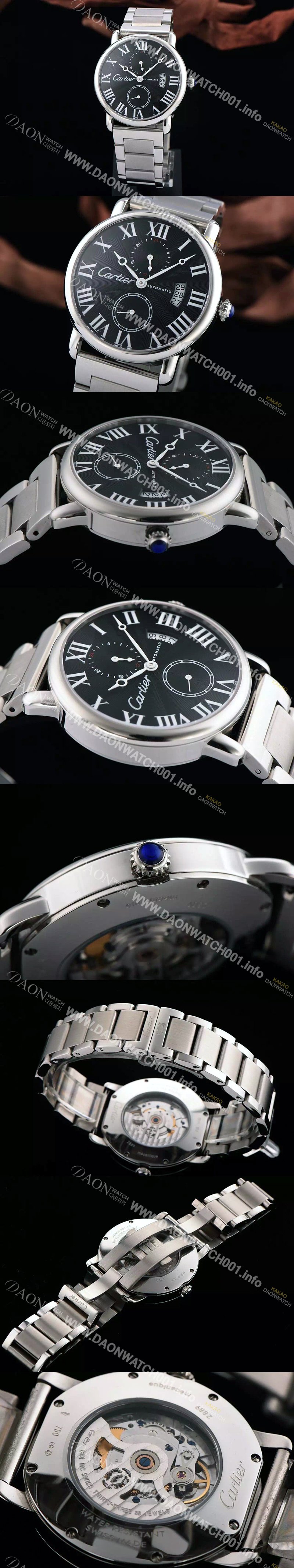 SA급 까르띠에 남성용 롱드더 까르띠에 서브 세컨즈 물결무늬 블랙 다이얼 화이트 로마 인덱스 스위스 ETA 2824-A2오토매틱 무브먼 CAR0330 xx