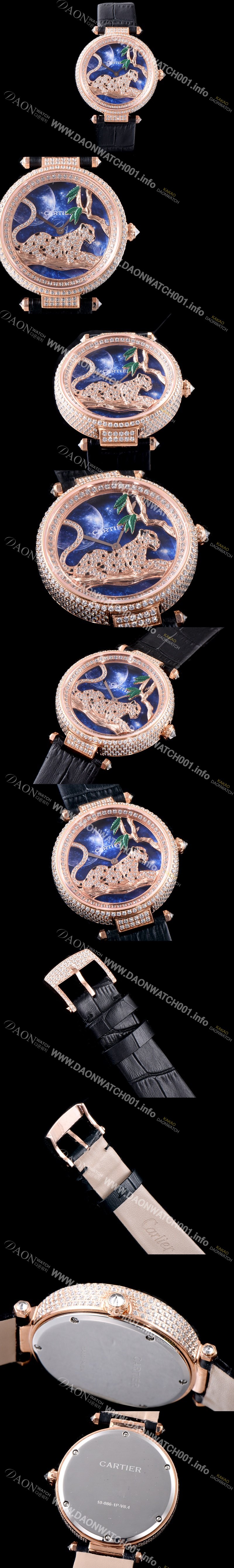 SA급 까르띠에 남성용 팬더 오 끌레르 드 륀 드 까르띠에 HPI00712 18K 로즈골드 하이 쥬얼 세팅 픽첼 다이얼 스위스 쿼츠 무브먼 CAR0012 xx