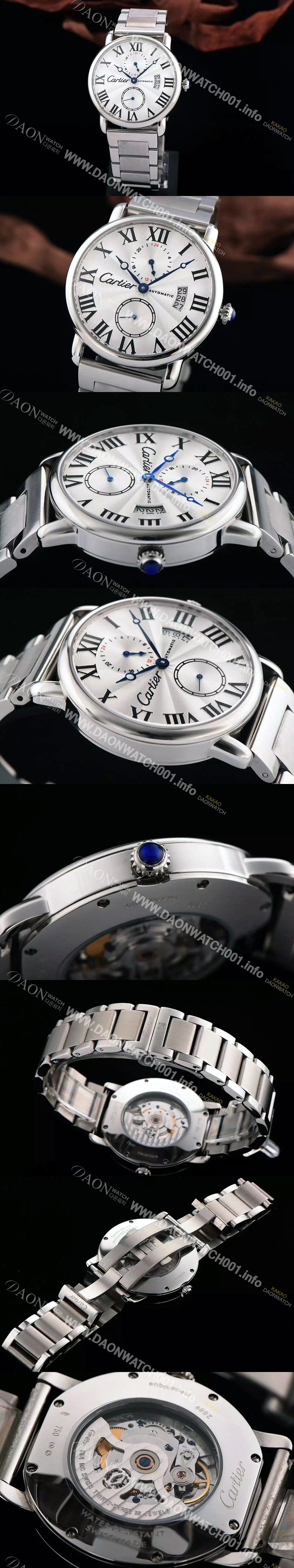 SA급 까르띠에 남성용 롱드더 까르띠에 서브 세컨즈 물결무늬 실버 다이얼 블랙 로마 인덱스 스위스 ETA 2824-A2오토매틱 무브먼 CAR0335 xx