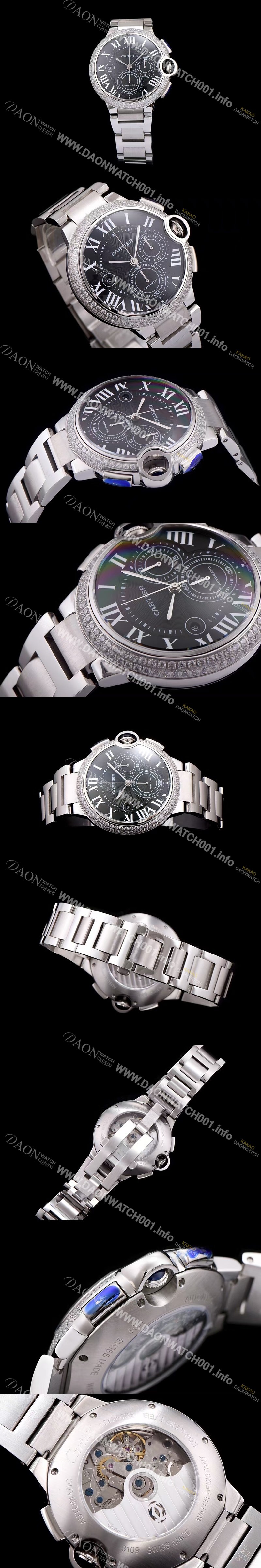 SA급 까르띠에 남성용 발롱블루 드 까르띠에 WE902001블랙 다이얼 크로노그래프 7750-2 오토매틱 무브먼트 CAR0113 xx