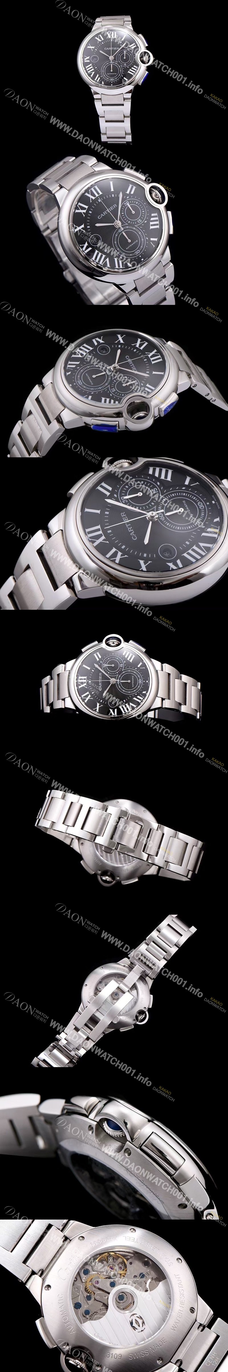 SA급 까르띠에 남성용 발롱블루 드 까르띠에 W6920025블랙 다이얼 크로노그래프 7750-2 오토매틱 무브먼트 CAR0110 xx