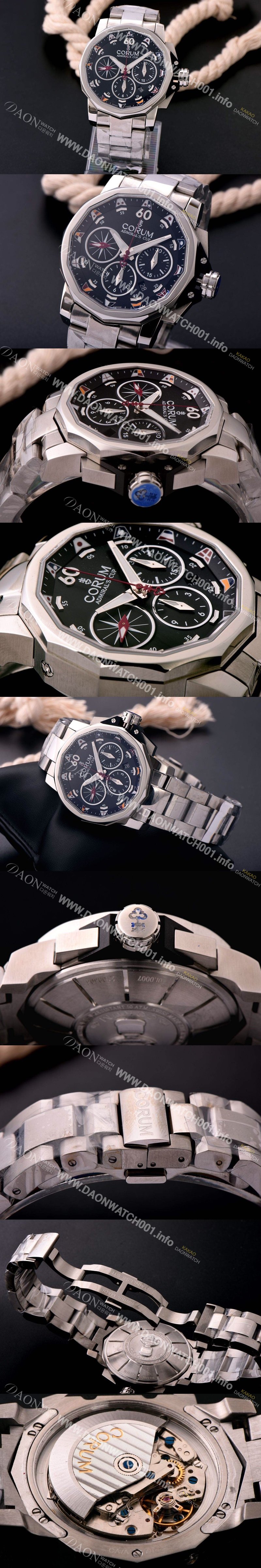 SA급 코럼 남성용 어드미럴 컵 첼린져 44 크로노그래프 블랙다이얼 COR012 xx