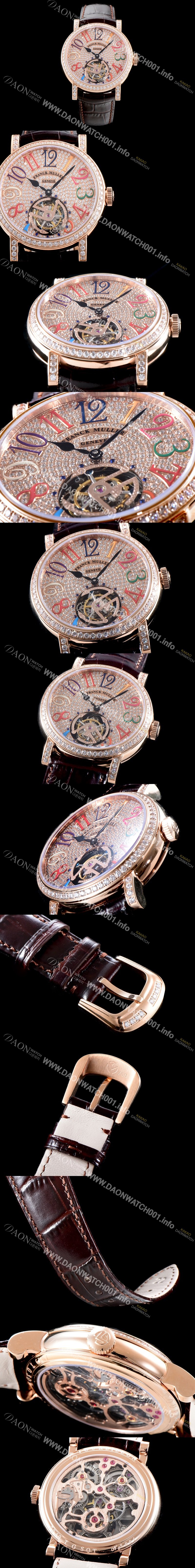 SA급 프랭크 뮬러 남성용 Men's 컴플리케이션 7008 T D 뚜르비용 18K 로즈골드 브릴리언트 컷 다이아몬드 풀 셋팅 골드 다이얼 아시안 투어빌론 탑재 FRA0203 xx