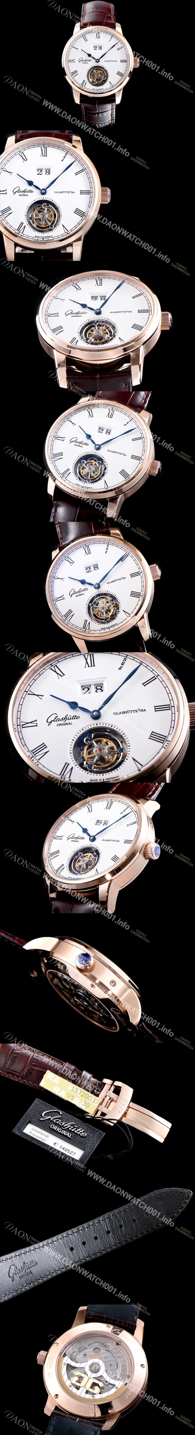 SA급 글라슈테 오리지날 남성용 세나토 1-94-03-05-04-30 18K 로즈골드 데이트 투르비옹 화이트 다이얼 아시안 투어빌론 탑재 무브먼트 GLA4220 xx