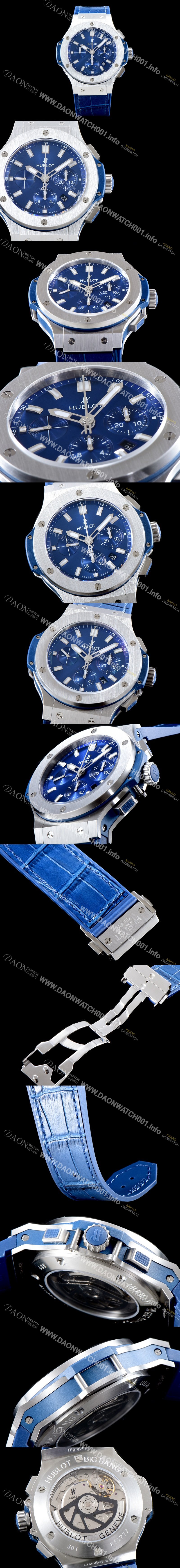 SA급 휴블렛 남성용 신제품 빅뱅 301.SX.7170.LR 44 스틸 블루 에디션!! 44MM 크로노그래프 선레이 새틴-피니시 블루 다이얼 Caliber HUB 4100 타입 무브먼트 HUB0210 xx