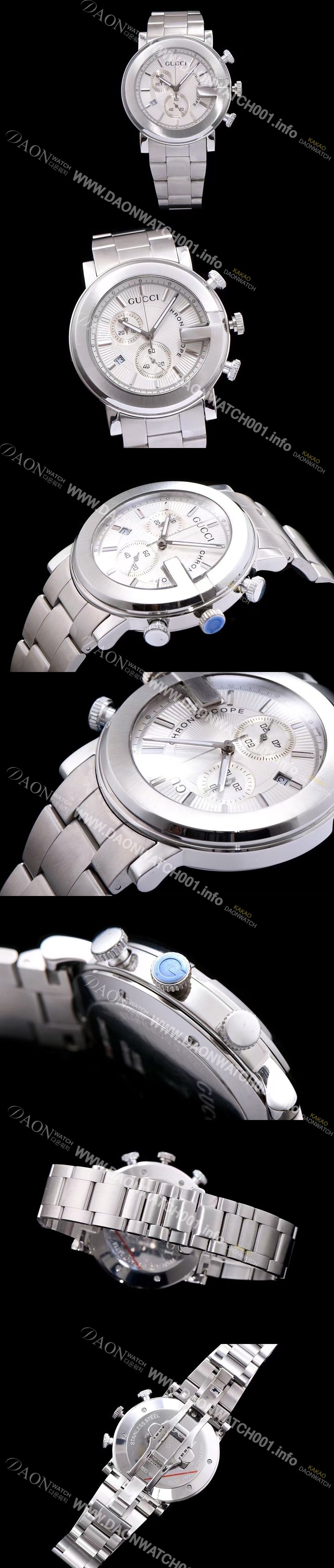 SA급 구찌 남성용 G-크로노 177890 I1630 8462 크로노스카프 G 모양 베젤 화이트 텍스쳐 다이얼 브레이슬릿 스위스 쿼츠 무브먼트 GUC4241 xx