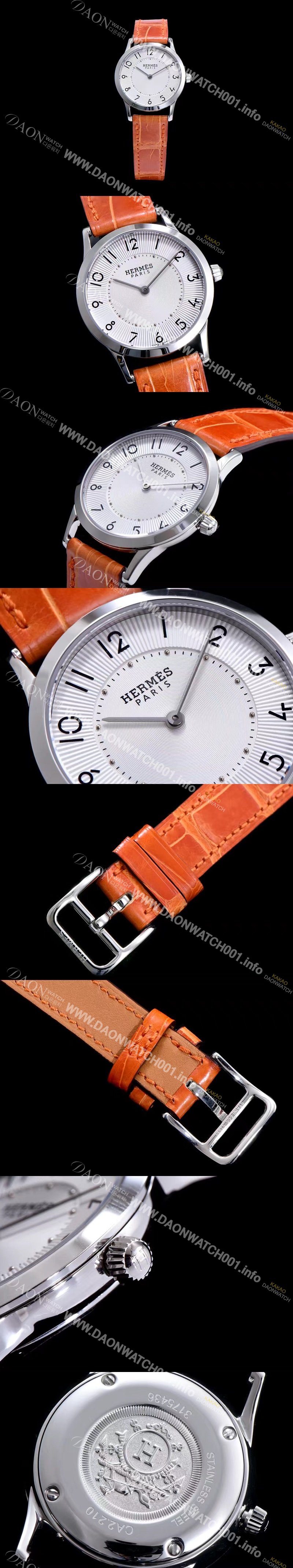 SA급 에르메스 남성용 슬림 데르메스 W041733WW00 화이트 다이얼 춰츠 무브먼트 HEM4200 xx