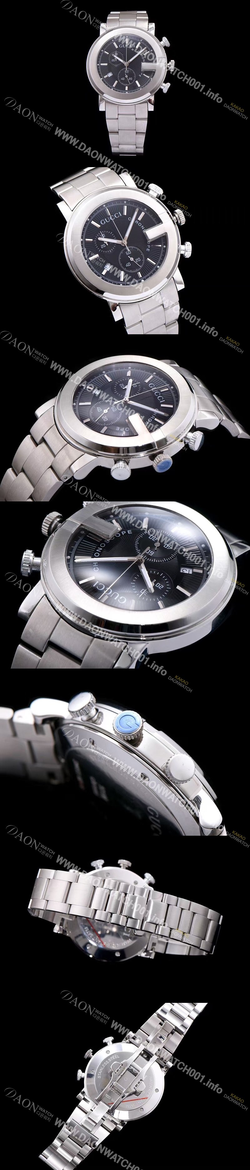 SA급 구찌 남성용 G-크로노 177890 I1630 8462 크로노스카프 G 모양 베젤 블랙 텍스쳐 다이얼 브레이슬릿 스위스 쿼츠 무브먼트 GUC4240 xx