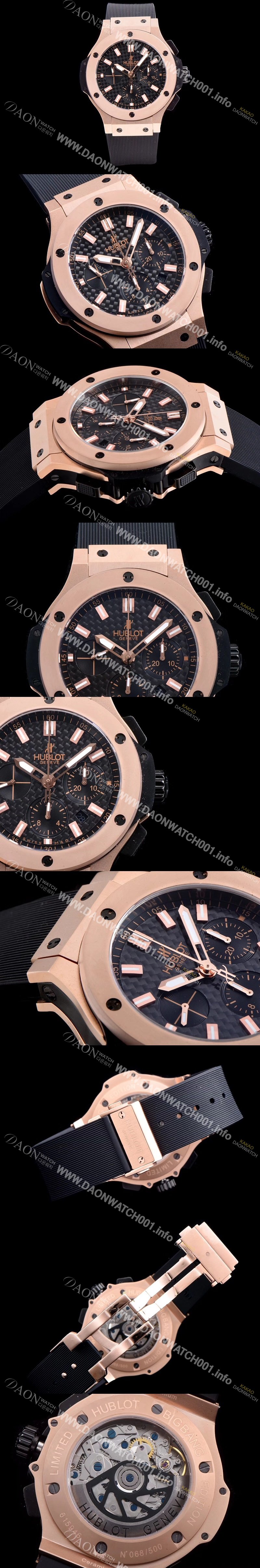 SA급 휴블렛 남성용 빅뱅 최고급형! 301.PM.1780.RX 에볼루션 18k로즈골드 크로노그래프 블랙 카본 다이얼 신형 ETA 7750오토매틱 무브먼트 HUB0405 xx