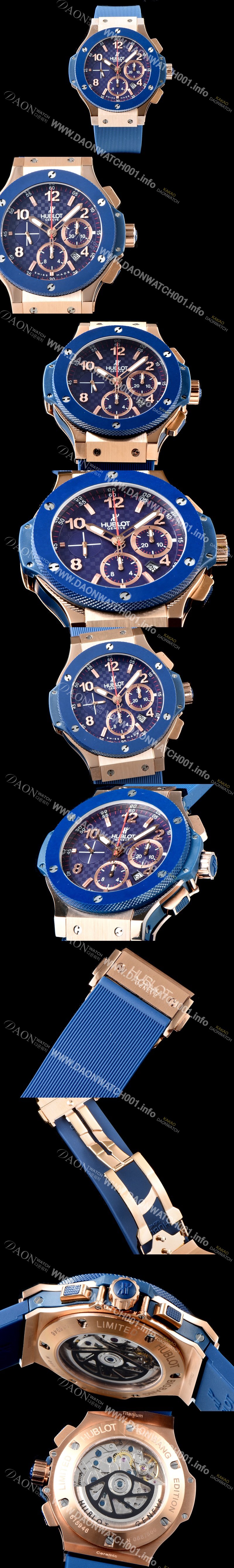 SA급 휴블렛 남성용 New pgrade!!빅뱅 341.PB.131.RX 18K 로즈 골드 크로노그래프 44MM 블루 카본 피버 다이얼 수정형 ETA 7750 오토매틱 무브먼트 HUB0235 xx