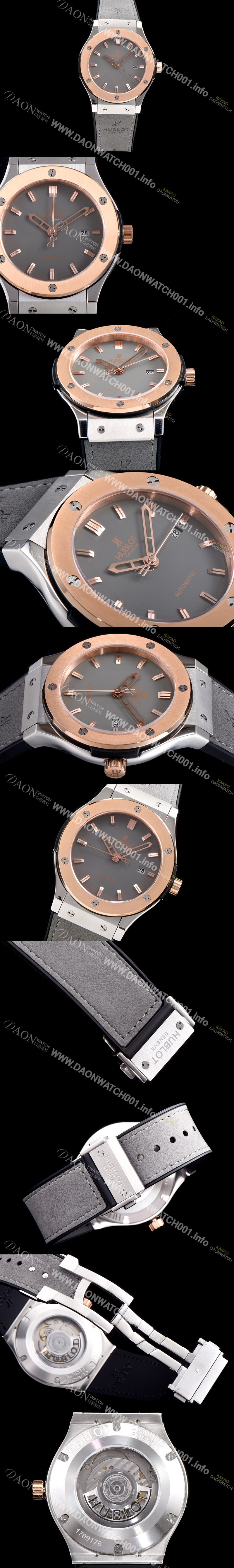 SA급 휴블렛 남성용 클레식 퓨전 511.NO.1180.LR 18K 로즈골드 투톤콤비 케이스 그레이 다이얼 오토매틱 무브먼트 HUB0203 xx