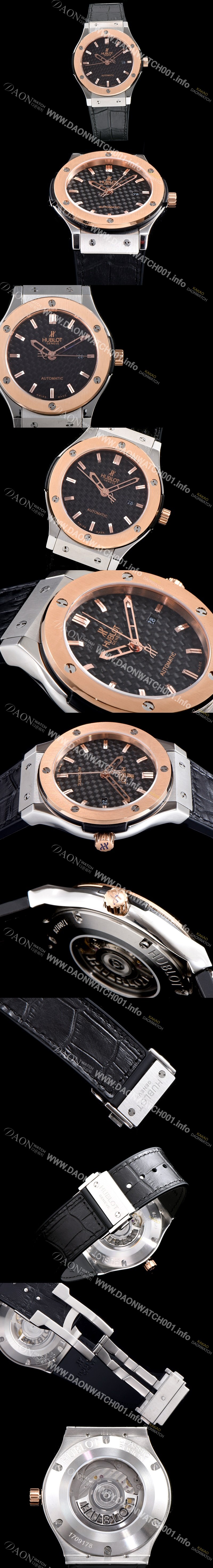 SA급 휴블렛 남성용 클레식 퓨전 511.NO.1180.LR 18K 로즈골드 투톤콤비 케이스 블랙 텍스쳐드 다이얼 오토매틱 무브먼트 HUB0200 xx