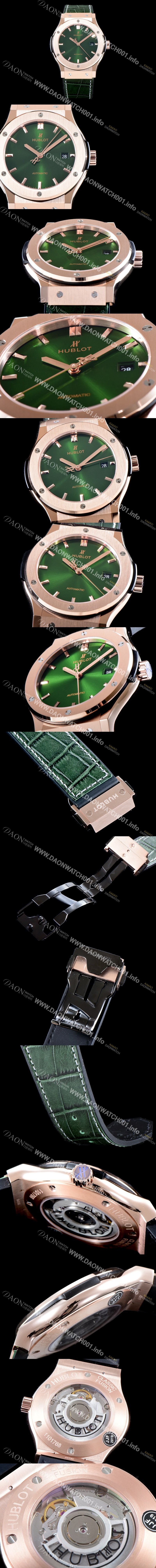 SA급 휴블렛 남성용 클레식 퓨전 565.OX.8980.LR 논그로노형 티타늄 그린 에디션!!그린 다이얼 18K 로즈골드 오토매틱 무브먼트 HUB0211 xx