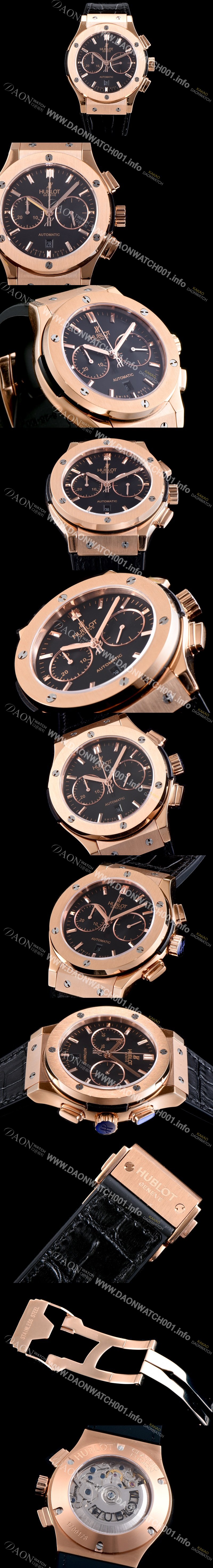 SA급 휴블렛 남성용 클레식 퓨전 521.OX.1180.LR 18K 로즈골드 케이스 크로노그래프 블랙 다이얼 오토매틱 무브먼트 HUB0200 xx