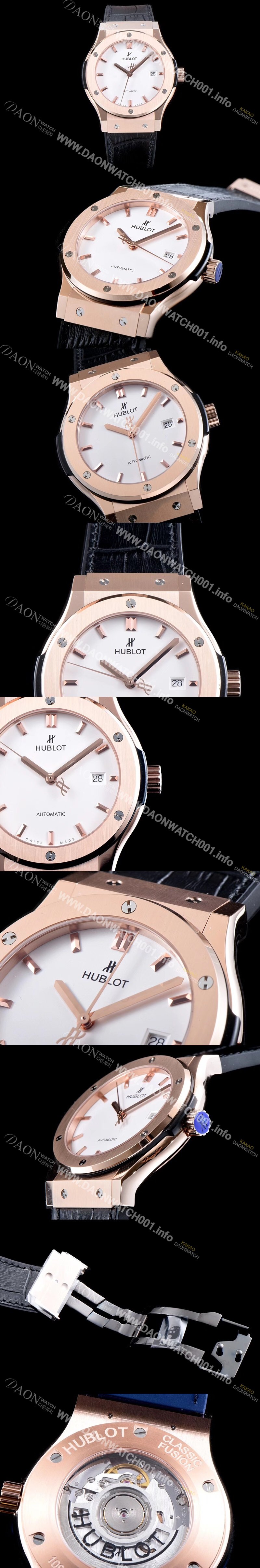 SA급 휴블렛 남성용 클레식 퓨전 511.OX.2611.LR 데일리워치 심플하고 클래식한 타입!! 18k 로즈골드 케이스 화이트 다이얼 블랙 레더스트랩 오토매틱 무브먼트 HUB0240 xx