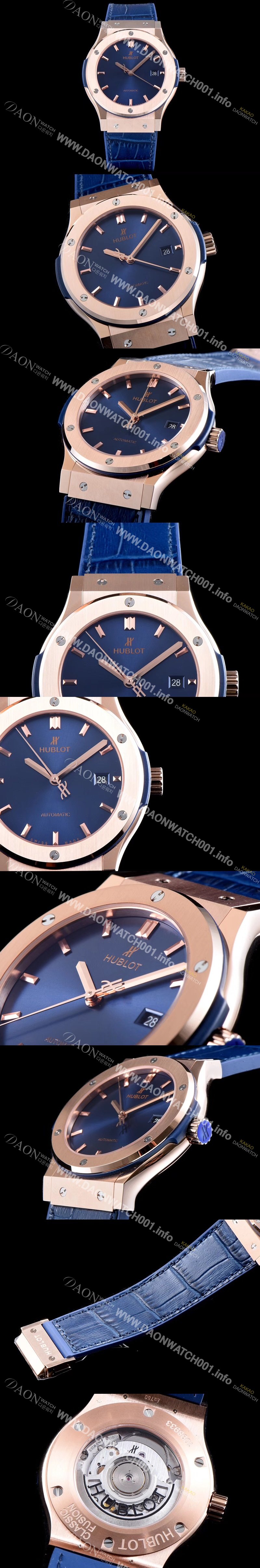 SA급 휴블렛 남성용 클레식 퓨전 511.OX.7180.LR 데일리워치 심플하고 클래식한 타입!! 18k 로즈골드 케이스 블루 썬더스트 다이얼 블루 레더스트랩 오토매틱 무브먼트 HUB0240 xx