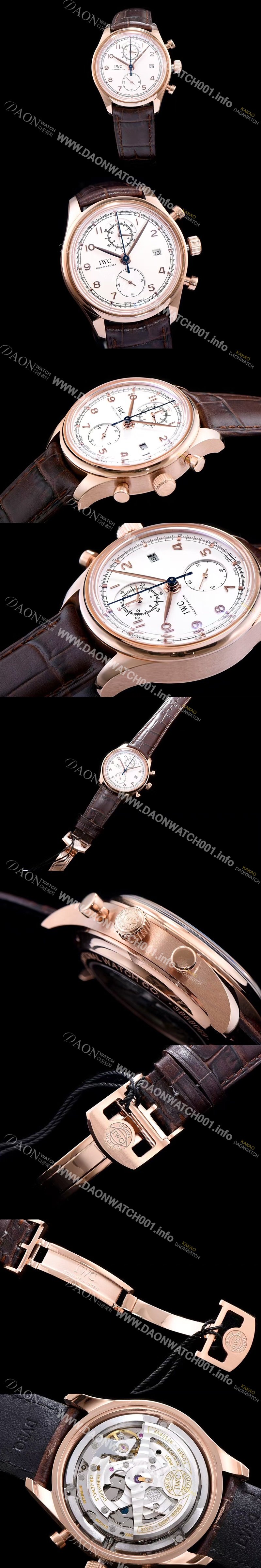 SA급 아이더블유씨 남성용 포루투기즈 칼리버 IW390402 클래식 모델 18k 로즈골드 크로노그래프 화이트 다이얼 오토매틱 무브먼트 IWC0142 xx