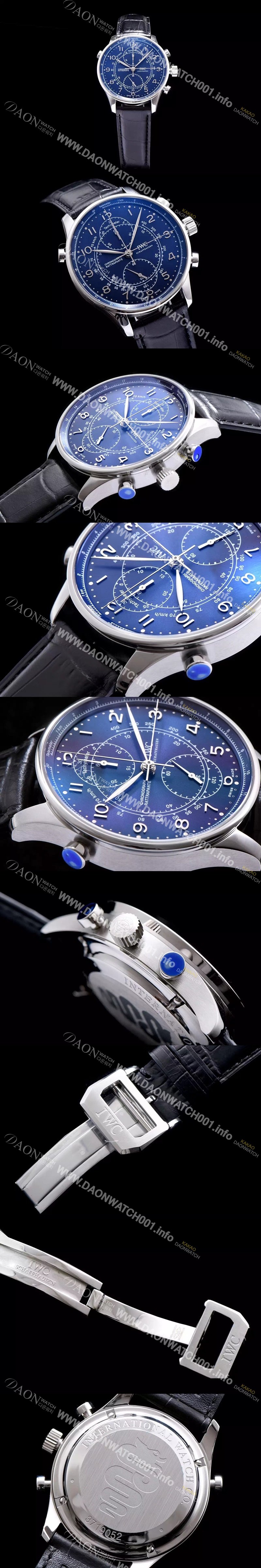 SA급 아이더블유씨 남성용 포루투기즈 크로노그래프 블루 다이얼 오토매틱 무브먼트 IWC0205 xx