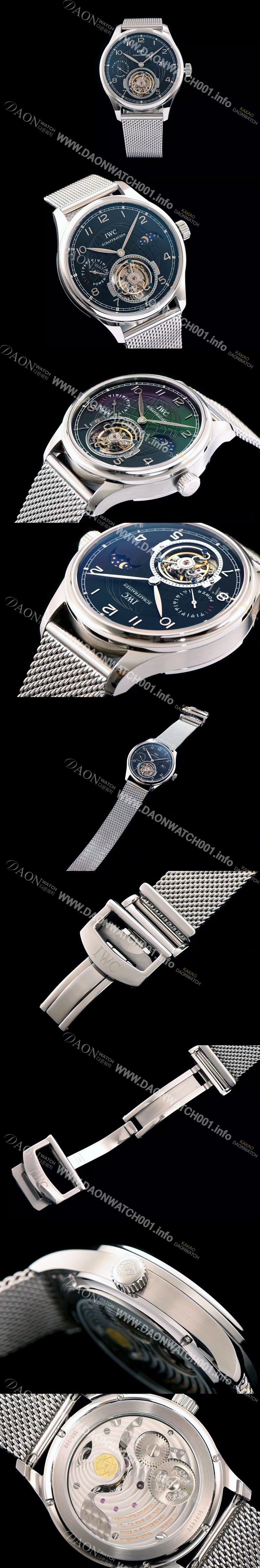 SA급 아이더블유씨 남성용 포르투기즈 투어빌론 문페이즈 파워리져브 실버 인덱스 블랙 다이얼 스틸 메쉬 브레이슬릿 IWC0212 xx