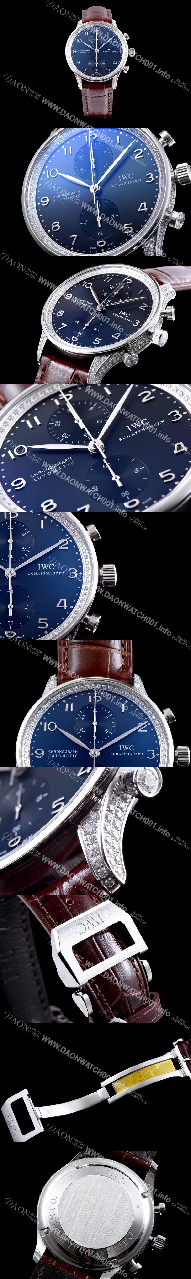SA급 아이더블유씨 남성용 포르투기즈 쥬얼버젼 오토메틱 크로노그래프 다이아몬드 블루 다이얼 IWC4142 xx