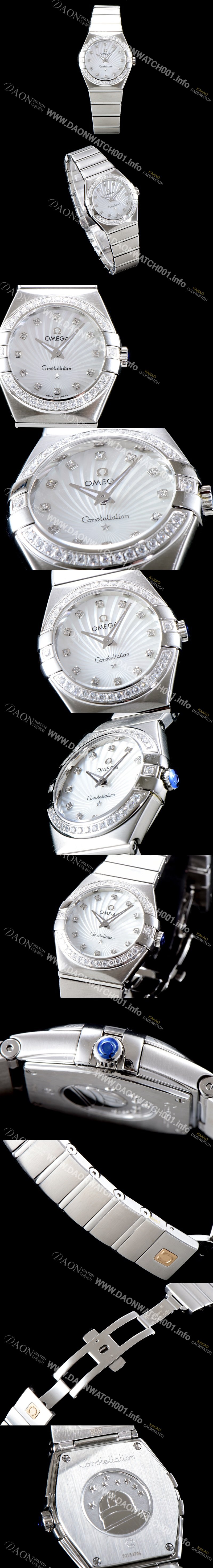 SA급 오메가 여성 컬렉션 컨스틀레이션 123.15.27.20.55.001 오메가 코-액시얼 27MM 다이아몬드 세팅 베젤 화이트 자개 다이얼 쿼츠 무브먼트 OMG0120 xx