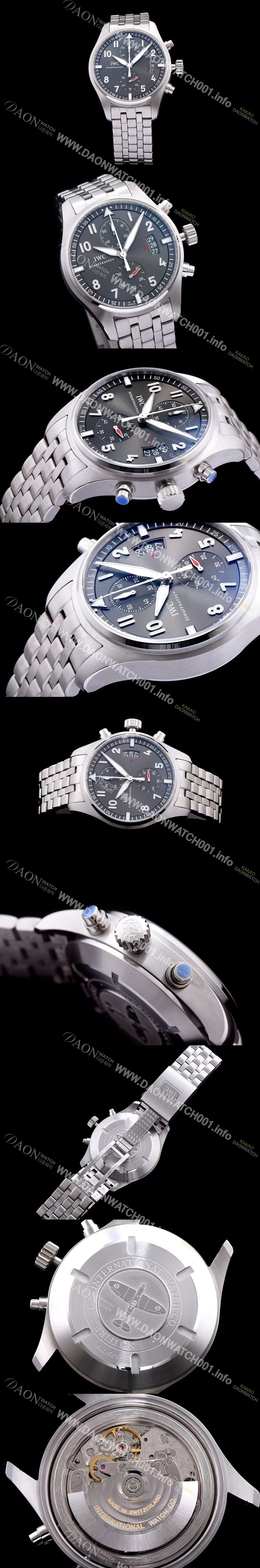 SA급 아이더블유씨 남성용 파일럿 스핏파이어 IW387804 크로노그래프 진 그레이 다이얼 브레이슬릿 오토매틱 무브먼트 IWC0141 xx