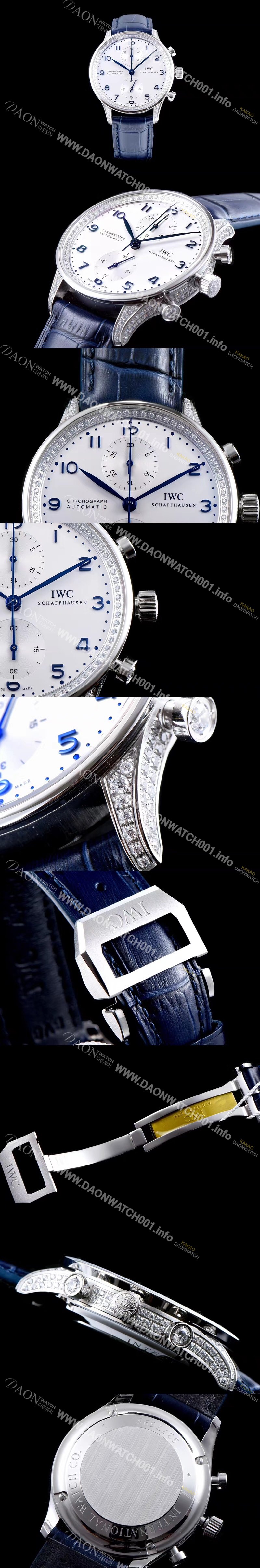 SA급 아이더블유씨 남성용 포르투기즈 쥬얼버젼 오토메틱 크로노그래프 다이아몬드 화이트 다이얼 IWC4244 xx