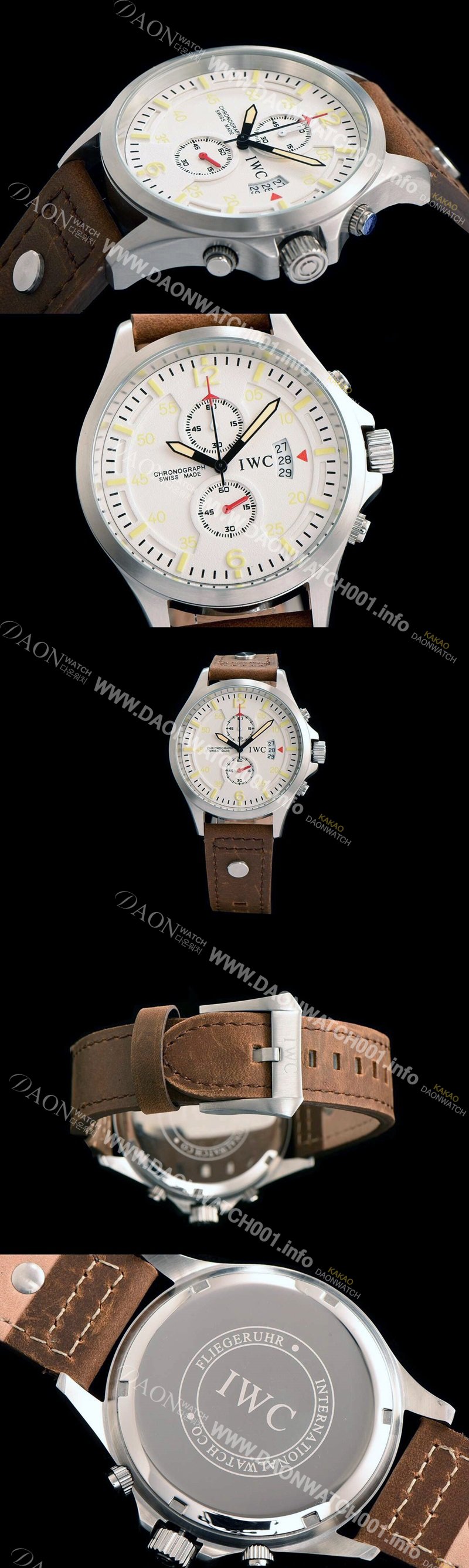 SA급 아이더블유씨 남성용 파일럿 워치 탑건 세븐데이즈 크로노그래프 화이트 다이얼 스위스 정품 쿼츠 무브먼트 IWC0140 xx