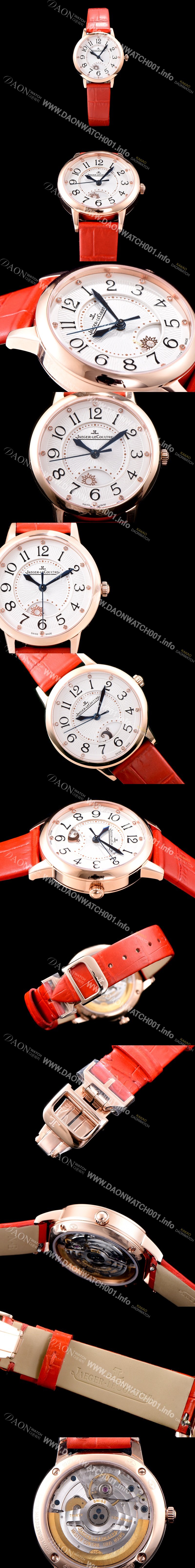 SA급 예거르꿀르뜨 남성용 랑데부 나잇&데이 3462490 레이디 워치 18K 로즈골드 문페이즈 화이트 텍스쳐드 다이얼 오토매틱 무브먼트 JAG0420 xx