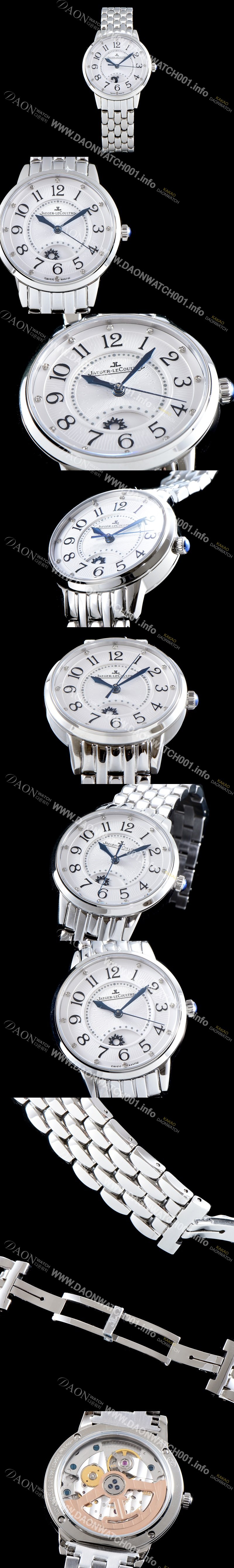 SA급 예거르꿀르뜨 남성용 랑데부 나잇&데이 3448110  미디엄 레이디 워치!! 문페이즈 화이트 기요셰 다이얼 오토매틱 무브먼트 JAG0451 xx