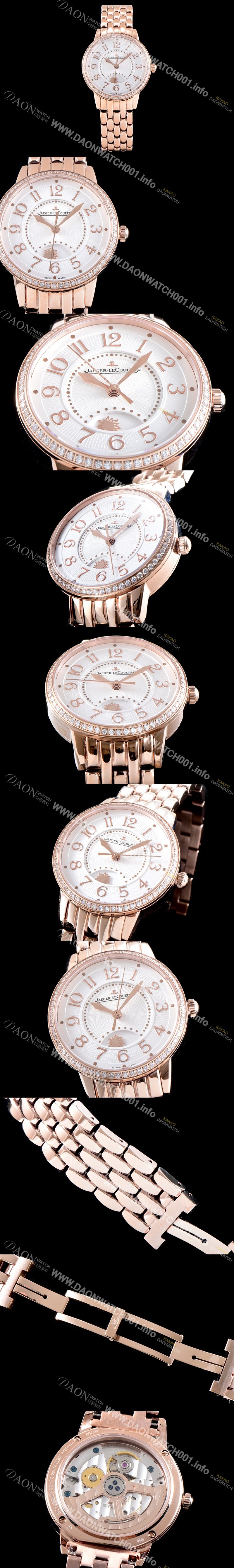 SA급 예거르꿀르뜨 남성용 랑데부 나잇&데이 3442130 미디엄 레이디 워치!! 브릴리언트 컷 다이아몬드 고급스러운 18K로즈골드 케이스 문페이즈 화이트 기요셰 다이얼 오토매틱 무브먼트 JAG0452 xx