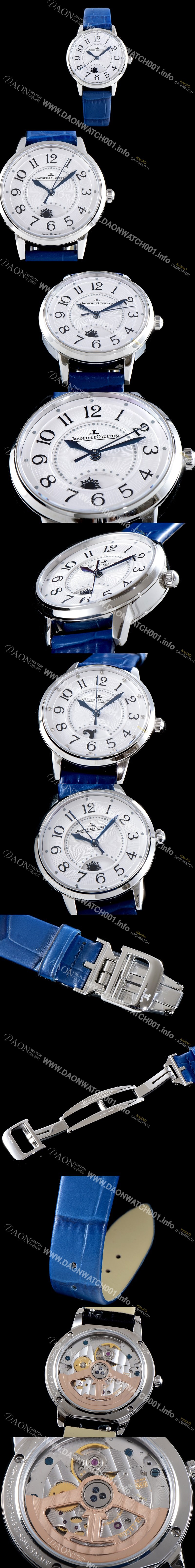 SA급 예거르꿀르뜨 남성용 랑데부 나잇&데이 3448410 미디엄 레이디 워치!! 문페이즈 화이트 기요셰 다이얼 오토매틱 무브먼트 JAG0450 xx