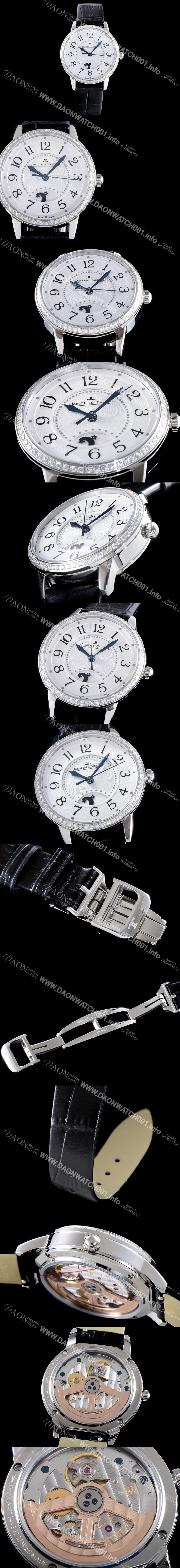 SA급 예거르꿀르뜨 남성용 랑데부 나잇&데이 3468421 미디엄 레이디 워치!! 최상급 다이아몬드 세팅 문페이즈 화이트 기요셰 다이얼 오토매틱 무브먼트 JAG0400 xx