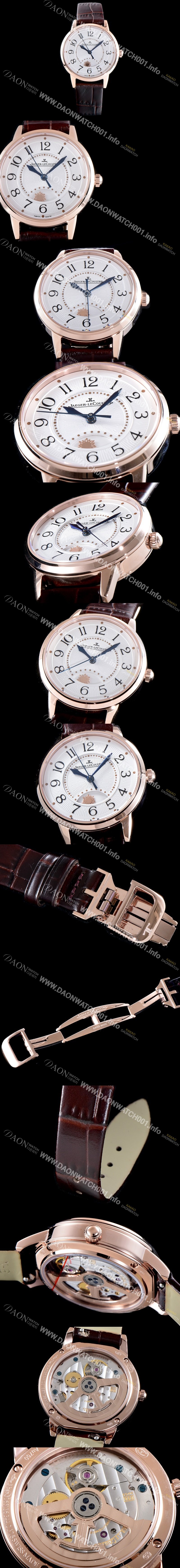 SA급 예거르꿀르뜨 남성용 랑데부 나잇&데이 3442430 미디엄 레이디 워치!! 고급스러운 18K로즈골드 케이스 문페이즈 화이트 기요셰 다이얼 오토매틱 무브먼트 JAG0401 xx