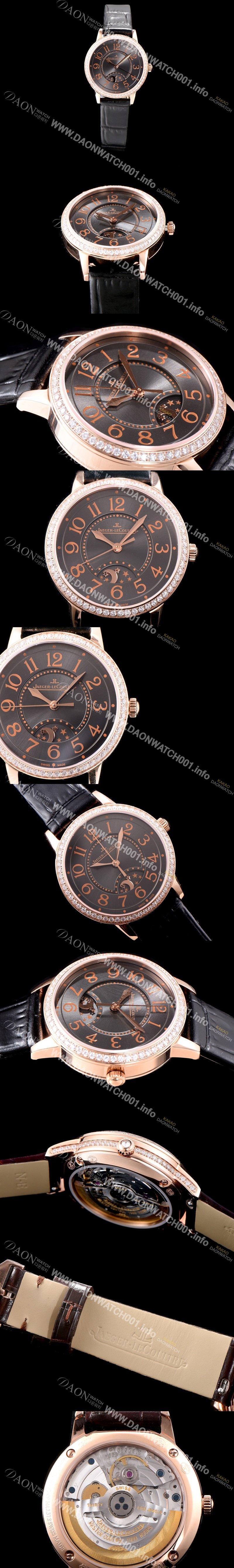 SA급 예거르꿀르뜨 남성용 랑데부 나잇&데이 3442150 레이디 워치 18K 로즈골드 최상급 다이아몬드 세팅 베젤 문페이즈 그레이 다이얼 오토매틱 무브먼트 JAG0423 xx