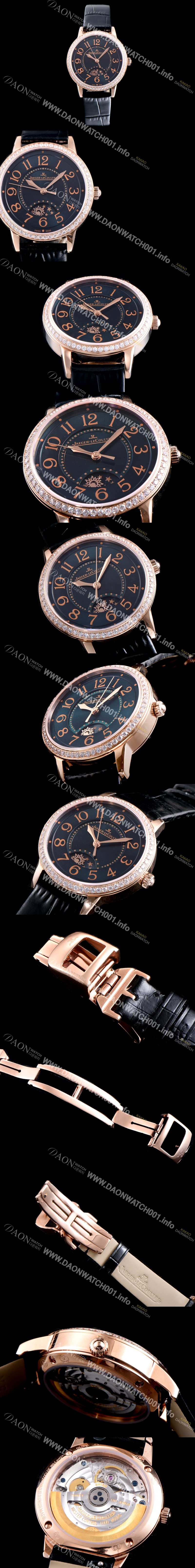 SA급 예거르꿀르뜨 남성용 랑데부 나잇&데이 3442450 레이디 워치 18K 로즈골드 최상급 다이아몬드 세팅 베젤 문페이즈 그린 썬더스트 다이얼 오토매틱 무브먼트 JAG0411 xx