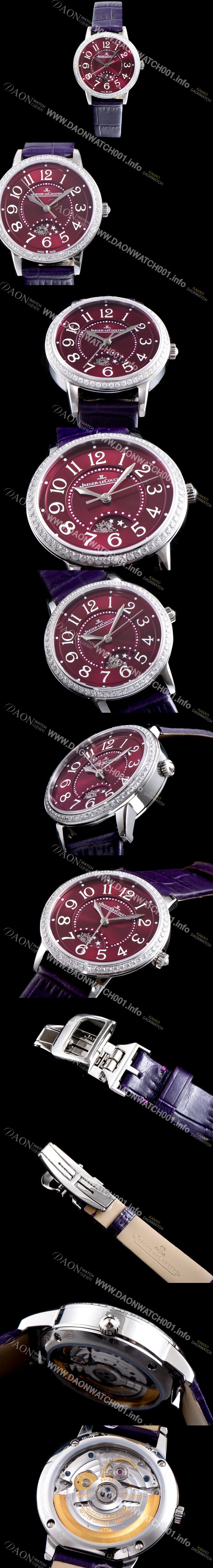 SA급 예거르꿀르뜨 남성용 랑데부 나잇&데이 3448460 레이디 워치 최상급 다이아몬드 세팅 문페이즈 레드 와인 다이얼 오토매틱 무브먼트 JAG0415 xx