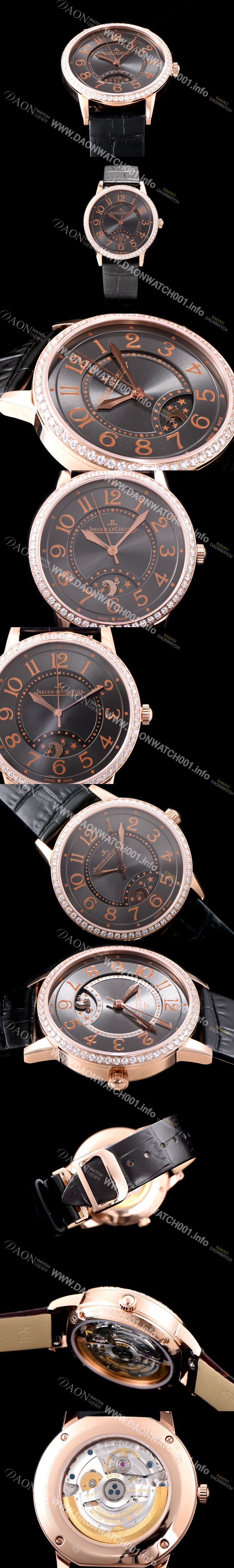 SA급 예거르꿀르뜨 남성용 랑데부 나잇&데이 3442150 레이디 워치 18K 로즈골드 최상급 다이아몬드 세팅 베젤 문페이즈 그레이 다이얼 오토매틱 무브먼트 JAG0421 xx