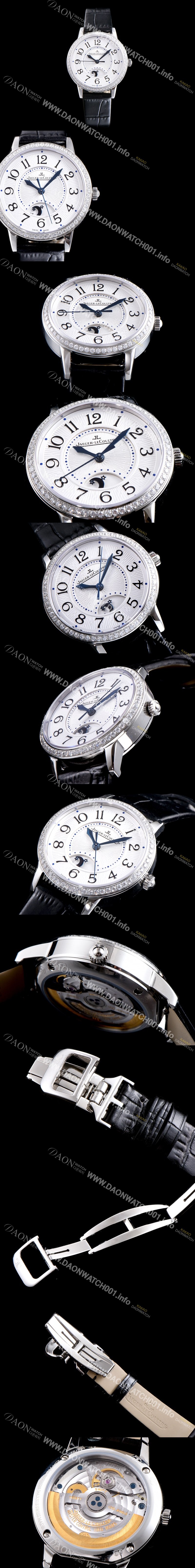 SA급 예거르꿀르뜨 남성용 랑데부 나잇&데이 3468421 레이디 워치 최상급 다이아몬드 세팅 문페이즈 화이트 텍스쳐드 다이얼 오토매틱 무브먼트 JAG0413 xx