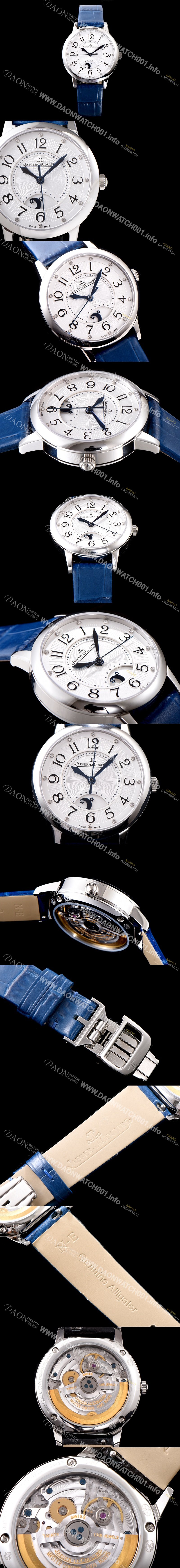 SA급 예거르꿀르뜨 남성용 랑데부 나잇&데이 3618490 레이디 워치 문페이즈 화이트 텍스쳐드 다이얼 오토매틱 무브먼트 JAG0441 xx