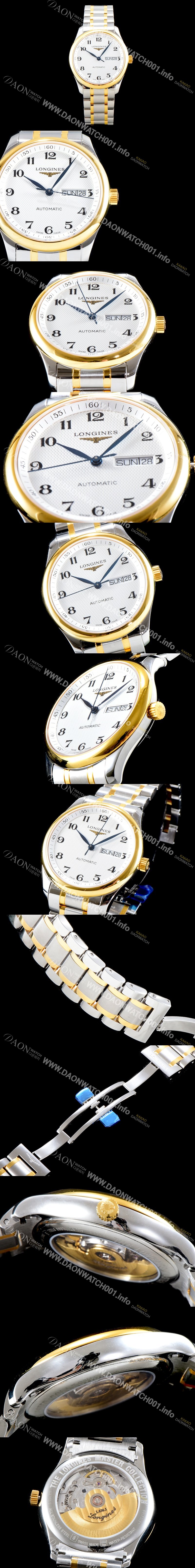 SA급 론진 남성용 마스터 컬렉션 L2.755.5.78.7 클래식 데이데이트 논크로노 모델!! 18K 옐로우골드 투톤콤비 화이트 텍스쳐드 다이얼 브레이슬릿 오토메틱 무브먼트 LON0400 xx